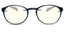 Round eyeglasses with dark, translucent blue frames and clear lenses are shown from the front on a white background. Designed for compatibility with Chemistrie® Clip-on Lenses by LUCYD EYEWEAR or a custom clip-on.