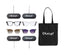 The Family Upgrade Pack by Lucyd Bundles includes four stylish sunglasses, four black Lucyd-branded cases, and a black Lucyd tote bag, all arranged on a white background.
