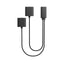 Minimalist black wall-mounted lamp with three cylindrical light fixtures connected by curved rods, displayed against a white background—an ideal modern accent piece for spaces equipped with innovative accessories such as the Lucyd USB-C Magnetic Charging Cable designed for Reebok Smart Eyeglasses.
