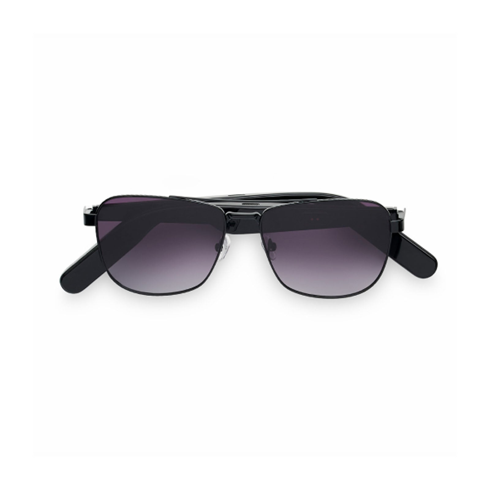 The Nautica Corsair smart sunglasses feature black rectangular frames and dark gradient lenses, displayed from the front against a white background.