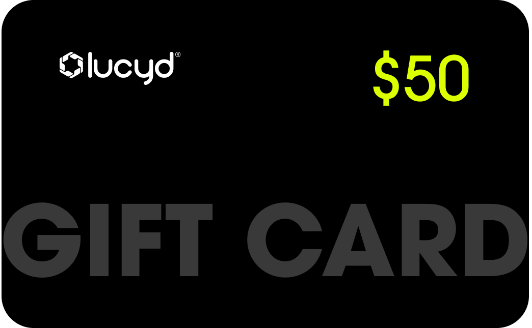 The Lucyd Eyewear Gift Card by Lucyd is a black card featuring the Lucyd logo in white at the top left, $25 in bright green at the top right, and large gray "GIFT CARD" text at the bottom—an ideal eyewear gift.