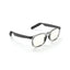 Reebok Thunder smart glasses, shown on a white background, feature clear, slightly tinted lenses, a transparent gray front frame, solid black arms, and open-ear audio technology.