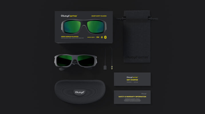 What is in the box: Lucyd Armor | Green Mirror Polarized