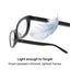 Lucyd AERO Lark smart glasses resting beside a feather, showing how light the frame is